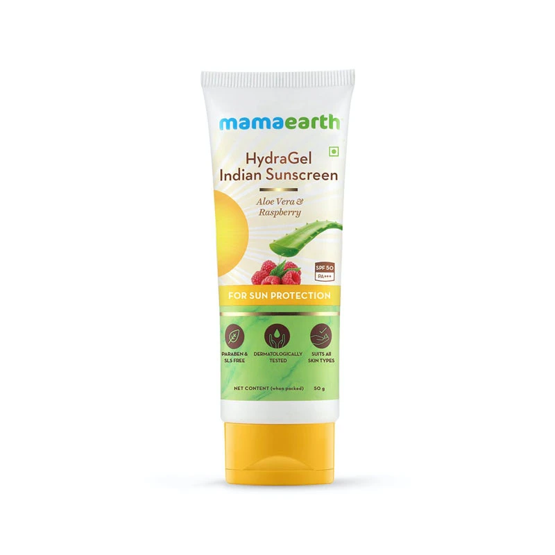 Mamaearth HydraGel Indian Sunscreen with Aloe Vera & Raspberry – 50g